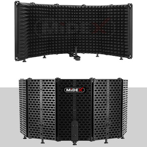 Écran d'isolation pour microphone professionnel Midex PF-43 à 5 panneaux avec support, cabine vocale pliable insonorisante (69x26 cm) - Product Image 2