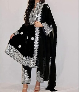 Vestido Afgano en Color Negro, Ropa Afgana Hecha a Mano con Bordado Charma en Color Blanco, Bordado en el Vestido 2023 - Product Image 5