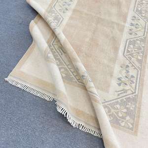 Alfombra Vintage Grande de 5.1x8.3 pies, Alfombra Turca, Alfombra Oriental de Lana Beige y Azul - Product Image 4