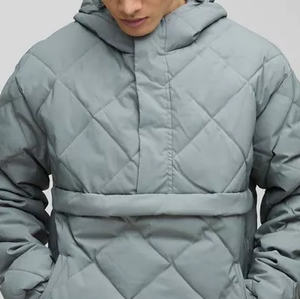 Chaqueta acolchada de invierno de punto de diamante de lona para hombre, Sudadera con capucha, correa en la cintura, bolsillo de canguro, acolchado aislado, uso al aire libre - Product Image 2