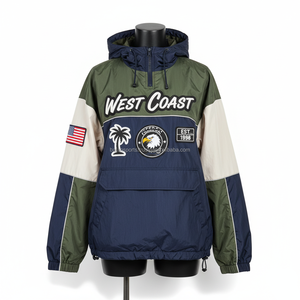 Veste coupe-vent en nylon pour femmes Couleur bloc Marine Olive Beige Imperméable Logo personnalisé Broderie Impression Veste coupe-vent pour les femmes - Product Image 1