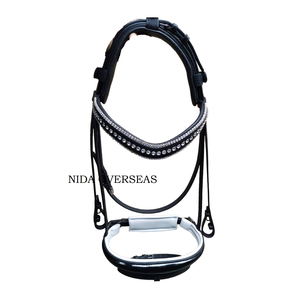 Nouvelle bride de cheval NIDA en cuir huilé de qualité supérieure, avec nezier en cuir verni et cristaux, pour chevaux. - Product Image 1