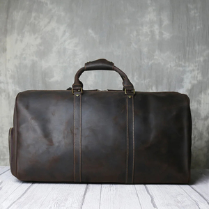 Sac de voyage pliable en cuir véritable écologique, imperméable, avec fermeture éclair, marron, durable, grande capacité - Product Image 1
