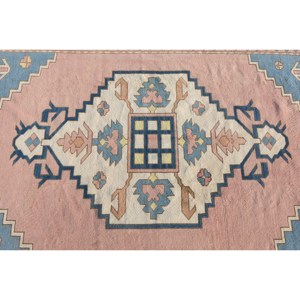 6.6 X 10.1ft Kilim Laine Tapis Turc Tissage Plat Salon Tapis Puzzle Motif avec Bleu Rose Latex Soutenu pour Couloir Utilisation - Product Image 5