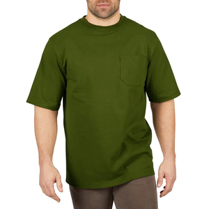 T-shirts pour hommes en tissu corduroy uni en spandex/polyester, col rond, coupe régulière, manches courtes, qualité supérieure, anti-rétrécissement, séchage rapide - Product Image 1