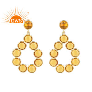 Boucles d'oreilles pendantes en argent sterling plaqué or 18 carats avec pierre précieuse citrine de laboratoire, fabrication de bijoux semi-fins - Product Image 1