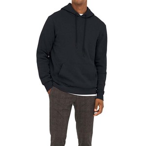 Sudadera con Capucha Negra Sólida para Hombre, Corte Regular, Algodón French Terry, Informal, con Bolsillo Delantero, para Otoño - Product Image 2