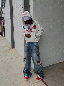 เสื้อฮู้ดผู้ชายลายธงชาติฤดูหนาว ดีไซน์มินิมอล ลายสีตัดกัน สไตล์ฮาราจูกุ Y2K ทรงปกติ ปักลาย - Product Image 4