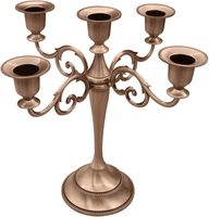 Candelabro Alto Dorado de 5 Brazos, Ecológico, con Portavelas de Cristal, para Decoración del Hogar, Navidad, Bodas, Centro de Mesa