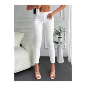 Skinny Fit Acid Wash Denim Pants <b>Women</b> Custom Logo Zip <b>Fly</b> Ribbed Collar Solid Black Eco-Friendly 100% Cotton Autumn - Product Image 2