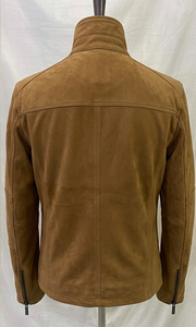 Men <b>Suede</b> <b>Leather</b> <b>Jacket</b> Stand Collar Zipper Closure Casual Autumn Style Regular Fit Solid Color Brown - Product Image 2