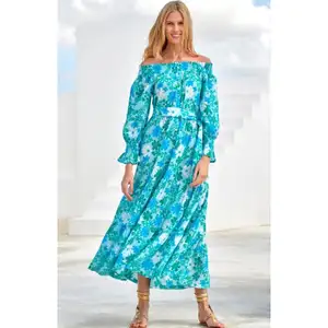 Custom Manufacture Comfort Slim Fit Round Neck Polyester Silk Satin Off Shoulder Long Women African Printed Dresses