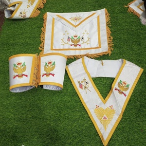 Tablier du 33e degré du Rite écossais avec poignets et col, broderie dorée, ailes - Product Image 1
