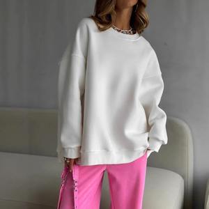 Sudadera con capucha de manga larga de algodón puro para mujer suelta Color sólido hombro gota Otoño Invierno nuevo estilo cómodo Casual sudadera - Product Image 2