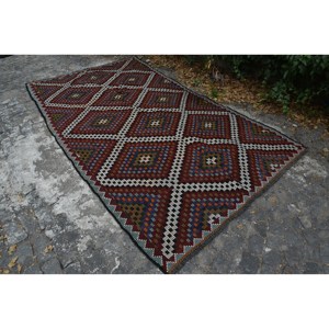 พรมขนสัตว์ทรงเรขาคณิตแบบดั้งเดิมดีไซน์เย็บปะต่อสีแดงสีน้ำเงินขนาด5.8x10.3ฟุตผ้าทอแบบแบนสี่เหลี่ยมผืนผ้าลาเท็กซ์วิสโคส4เมตรโถงทางเดิน - Product Image 2