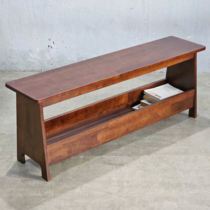 Banc long en bois d'hévéa GBD022 avec étagère 120x30x45cm, type autoportant pour salon - Product Image 6