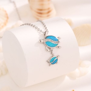 Collar de mujer de ópalo colorido nuevo de plata 925 superventas europeo y americano, cuello de tortuga doble azul elegante y de moda - Product Image 2