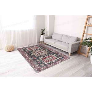 Geometric Pattern Printed <b>Rug</b>, Colorful, Ethnic, Vintage, Turkish, Luxury, Classic, Anti-Slip,Nonwoven <b>Thin</b> <b>Rug</b> - Product Image 2