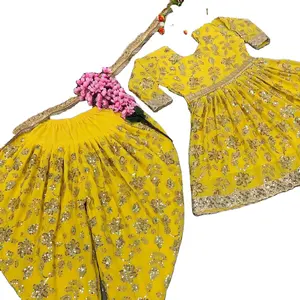 멋진 노란색 컬러 무거운 자수 V 넥 디자인 튜닉 스타일 커티 여성을위한 도티 스타일 Shalwar