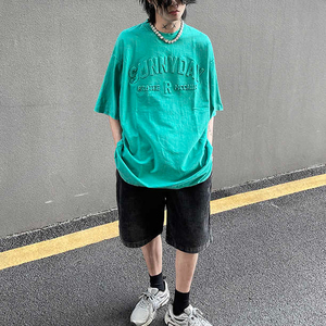 Venta caliente Camisetas de los hombres Retro Made Old Washed Heavy Relieve de manga corta de los hombres Summer Street Fashion Unisex T-shirt - Product Image 4