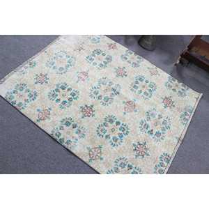 Tapis vintage 3,8 x 4,7 pieds, tapis turc d'appoint, tapis bleu ombré - Product Image 4