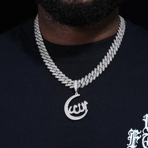 Islamic Moissanite <b>Pendant</b> With Letter C Charm 925 <b>Silver</b> Rhodium Plated Hip Hop Jewelry <b>For</b> <b>Men</b> - Product Image 1