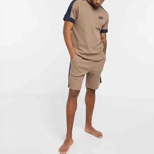 2026 Hot Sale Men Latest Plain Summer Two Piece <b>Set</b> with Short Sleeve Sweatshirt and Shorts Customizable Two Tone Color <b>Set</b> Man - Product Image 3