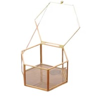 Boîte de présentation en métal doré antique, boîte à bijoux pour anneaux, boucles d'oreilles, colliers, meilleure boîte de rangement en verre de forme personnalisée
