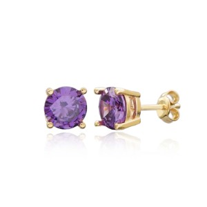 Boucles d'oreilles clous solitaires en améthyste et zircon, faites à la main en Turquie, en argent sterling 925 rhodié, bijoux pour cadeau de fête, vente en gros - Product Image 1