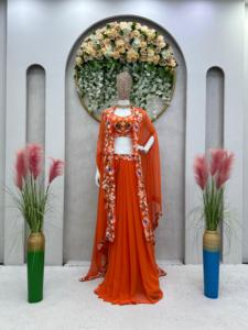 Designer Lehenga Choli Winter Party Wear with Faux Fur <b>Shrug</b> - Product Image 3