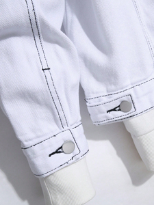 <b>Men's</b> Vintage Acid Wash <b>White</b> Cotton <b>Denim</b> <b>Jacket</b> Oversized Full Sleeve Casual Style Loose Fit Four Large Pockets Canvas Front - Product Image 5