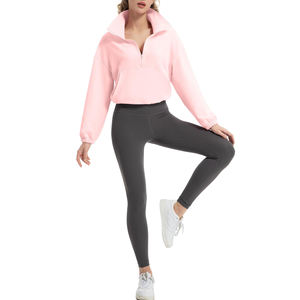 Sweat-shirt court à demi-zip pour femme, haut de sport de haute qualité, respirant, pull de course, sweat-shirt oversize à épaules tombantes - Product Image 6