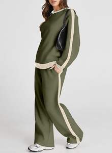 Tenues 2 pièces pour femmes Color Block Sweat suit Casual Fleece Lounge Matching Sets 50% Polyester 50% Cotton fabric for tracksuit - Product Image 2