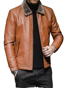 Vêtements pour hommes Manches longues Poches Fermeture éclair Veste coupe-vent Automne Hiver Faux cuir Moto Casual Vestes en PU pour hommes - Product Image 4