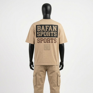 Premium 220 GSM Cotton T Shirt And Cargo Pant Set Men Beige Streetwear Custom Embroidery <b>Patch</b> Logo Sets men's - Product Image 3