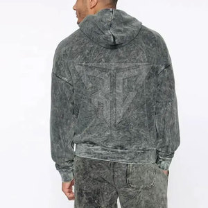 2025 Custom Logo <b>Retro</b> Style Solid Acid Wash Hoodie and Jogger Set Breathable Plus Size 100% Cotton <b>Tracksuit</b> for Men Winter - Product Image 3