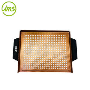 Large Non-Stick <b>BBQ</b> Grilling Tray Topper with Handle Made of Metal - Product Image 2