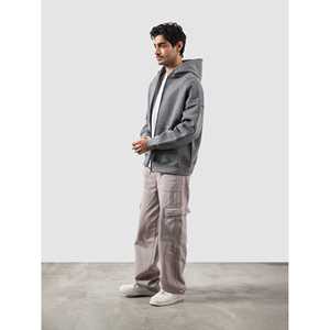 Sweat à capuche effet vieilli gris chiné foncé, avec fermeture éclair essentielle, en tissu French Terry, style streetwear, techniques de broderie 3D et appliqués - Product Image 6