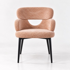 <span class=keywords><strong>Fauteuil</strong></span> de salle à manger contemporain <span class=keywords><strong>rose</strong></span> rembourré avec dossier découpé incurvé et pieds en métal pour salle à manger moderne, vente en gros - Product Image 2