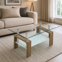 Table basse moderne et durable avec plateau en verre trempé et structure en acier inoxydable pour le salon, meubles de luxe élégants