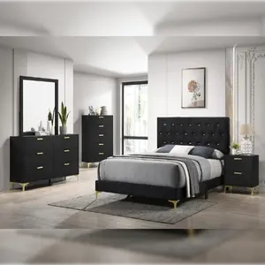 Доступный набор для спальни, современный роскошный дизайн, с низким MOQ, мягкой кроватью с золотым украшением