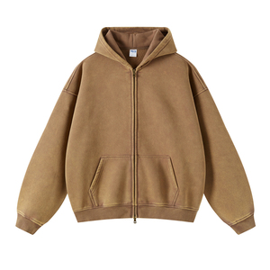 Logo personnalisé lavé à l'acide Zip-Up Boxy Hoodie pour hommes haute qualité hiver soleil délavé Vintage Hoodie avec un design solide - Product Image 4