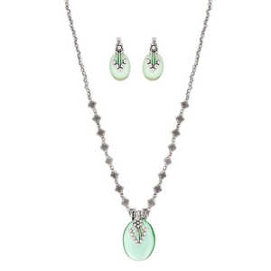 Urthn Green Rhodium Plated Necklace <b>Fine</b> <b>Jewelry</b> <b>Set</b> with Gems Stone 1111316I - Product Image 1