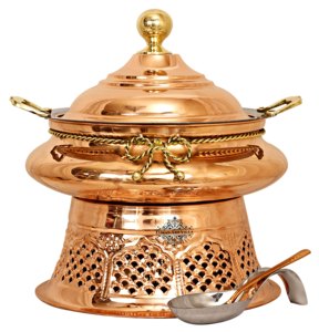 IndianArtVilla Pure Steel Copper Chafing <b>Dish</b> With <b>Stand</b> & Spoon-Cookware for Storage & Serving, Home Hotel & Restaurant Use - Product Image 1