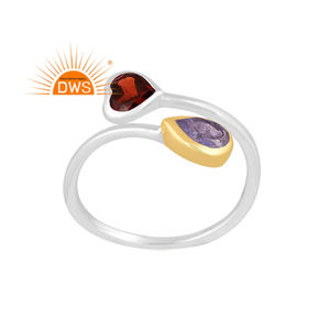 Meilleure vente Bague réglable en argent sterling fin Tanzanite naturelle et grenat avec pierres précieuses Fabricant de bijoux personnalisé - Product Image 1