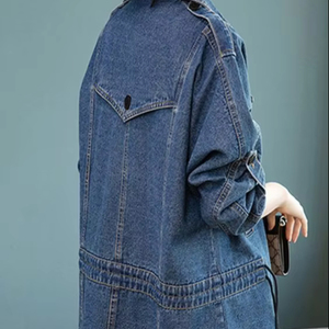 Veste en jean longue classique pour femmes Chic surdimensionné palangre polyvalent genou à la mode superposition essentiel Vintage Streetwear - Product Image 1