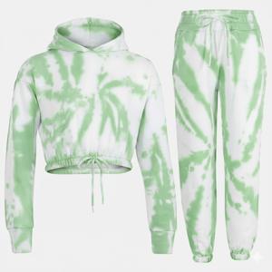 Ensemble survêtement deux pièces en molleton épais pour femme, sweat à capuche court et pantalon de jogging, vêtements de sport OEM, marque privée, vente en gros - Product Image 1