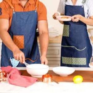 Tablier de cuisine en coton et lin avec impression de conception personnalisée Tablier en coton blanc réutilisé Tablier de cuisine en coton imperméable à l'eau en gros - Product Image 2