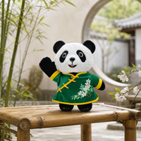 Peluche Panda Personnalisée YMM Écologique, Costume Traditionnel Chinois Vert à Motifs Floraux, Rembourrée en Coton PP, Poupée en Peluche pour Enfants