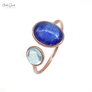 Fournisseur vérifié Bague en or rose massif 14k naturel 10x8mm tanzanite et aigue-marine à tige fendue faite à la main Approvisionnement en vrac direct d'usine - Product Image 1